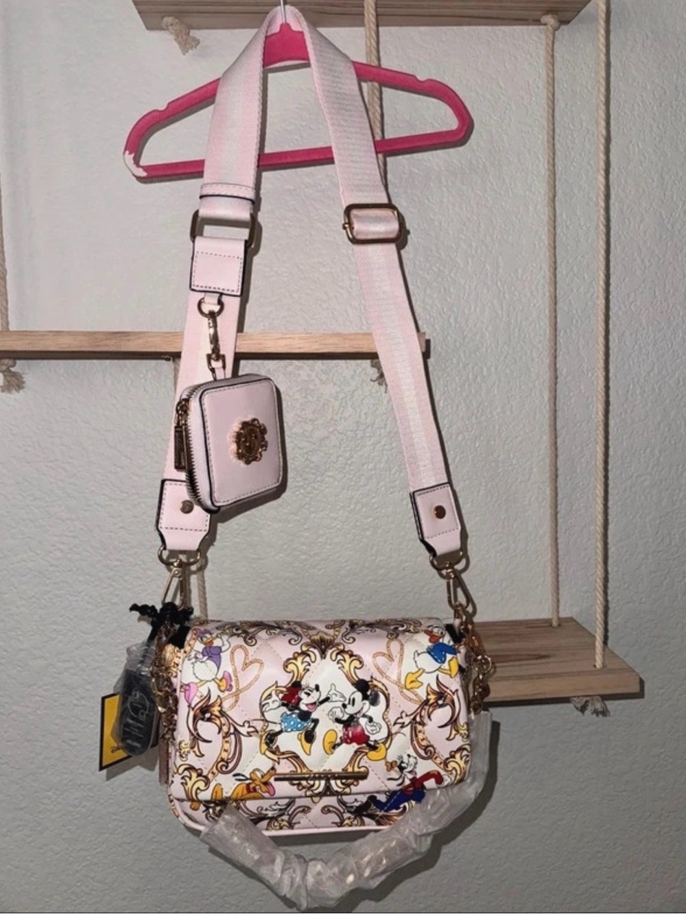 100 Anniversary Disney ALDO Pink Printed Crossbody Bag with Adjustable Strap